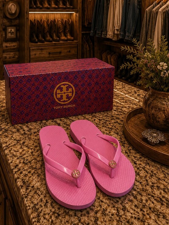 Tory Burch Shoes - Tory Burch Pink Logo Flip Flop Sandals